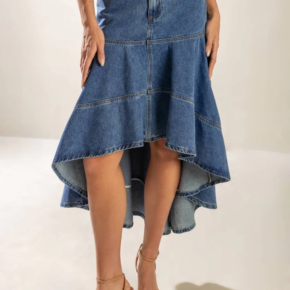 Flying Tomato Blue Trumpet Midi Skirt